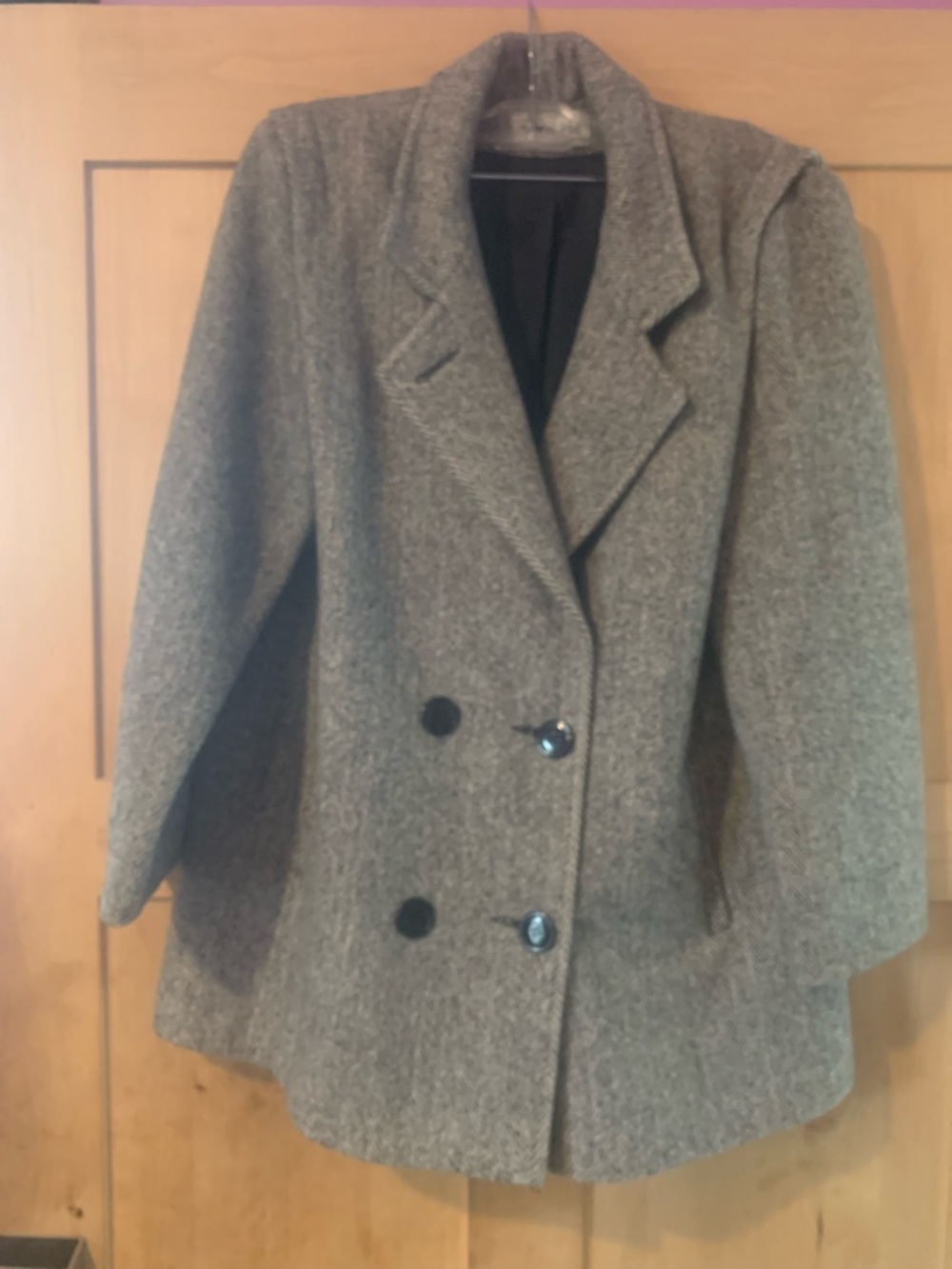 Women's Vintage Herman Kay Gray Double-Breasted Wool Peacoat